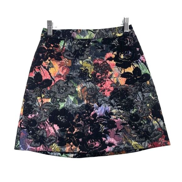 Alice + Olivia Riley jacquard Floral High Waist Rainbow Flower Mini Skirt Sz 0 - Picture 1 of 9